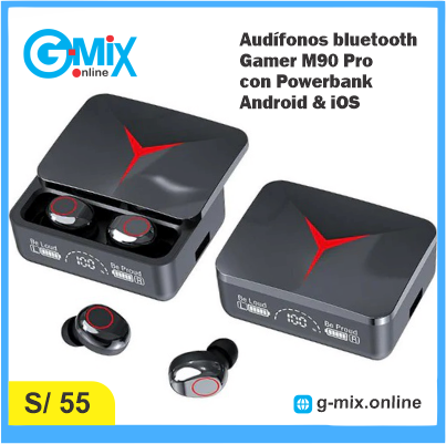 Audífonos Bluetooth Gamer M90 Pro con estuche Powerbank